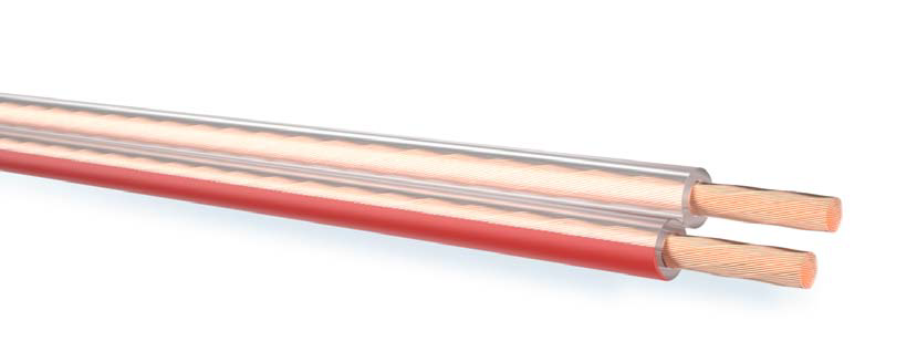 Luidsprekerkabel PLAT 2x1,5mm2(0,20) transparant/transparant-rood-MTR