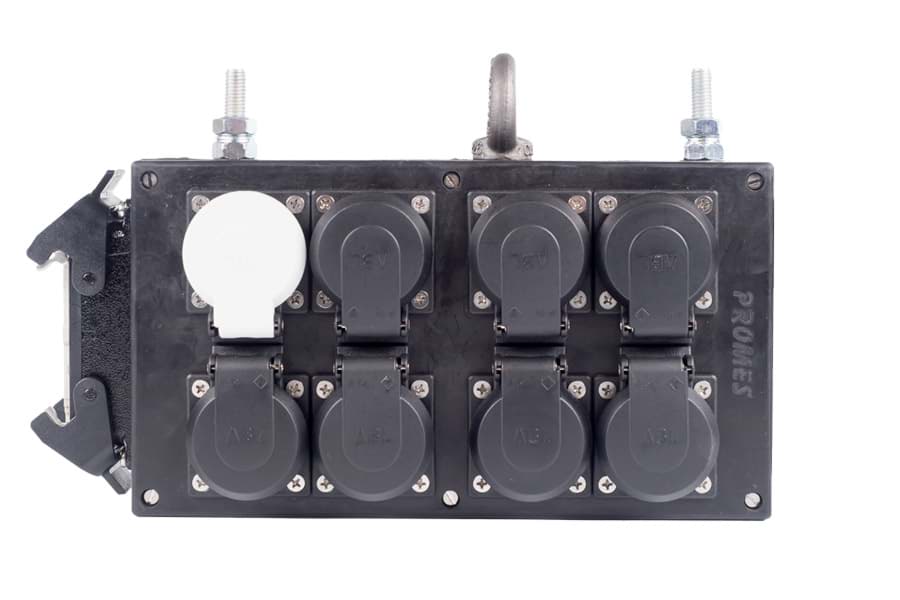 breakout box H16p 1+2>8x Schuko-RA-KD 2xM10