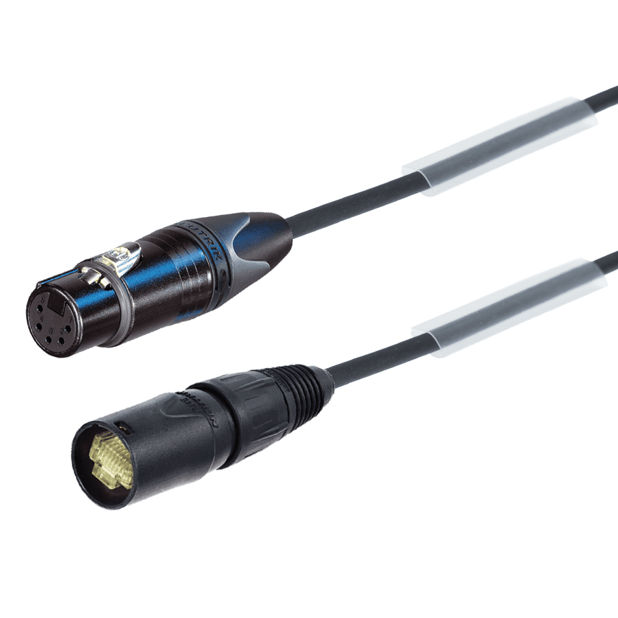 DMX kabel etherCON > XLR 5p F zwart  0,3m Neutrik