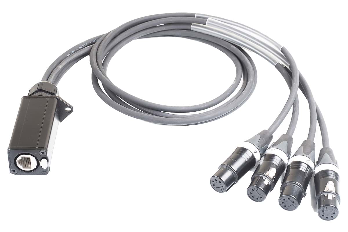 breakout spin etherCON female zwart > 4x XLR 5p female zwart 1,0m