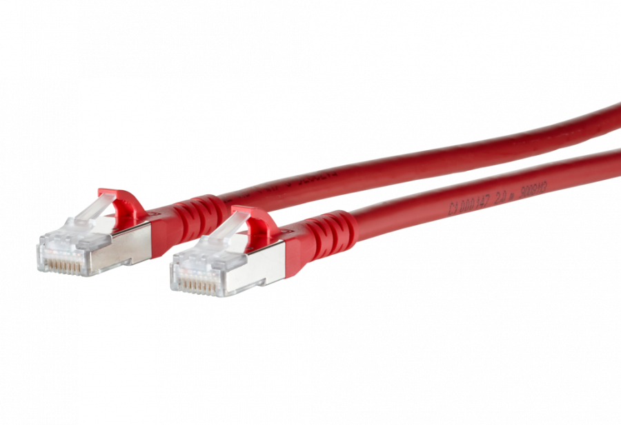 patchkabel CAT6A S/FTP 4P26 LSHF rood RJ45 snagless  0,5m Metz 10G