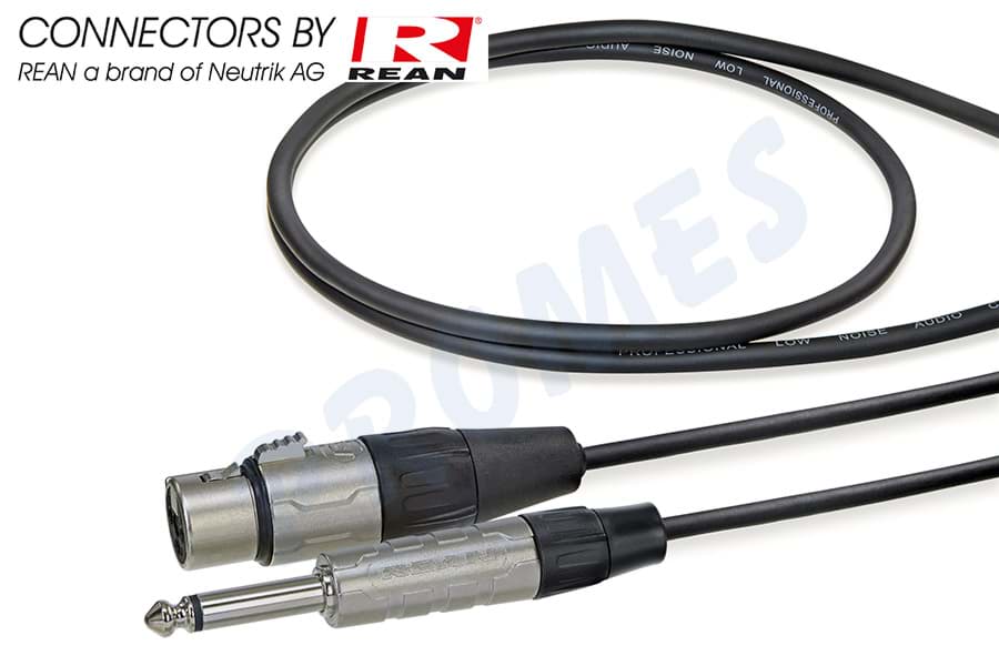 microfoonkabel zwart XLR 3p F>Jack 6,3mm mono nikkel  6,0m REAN