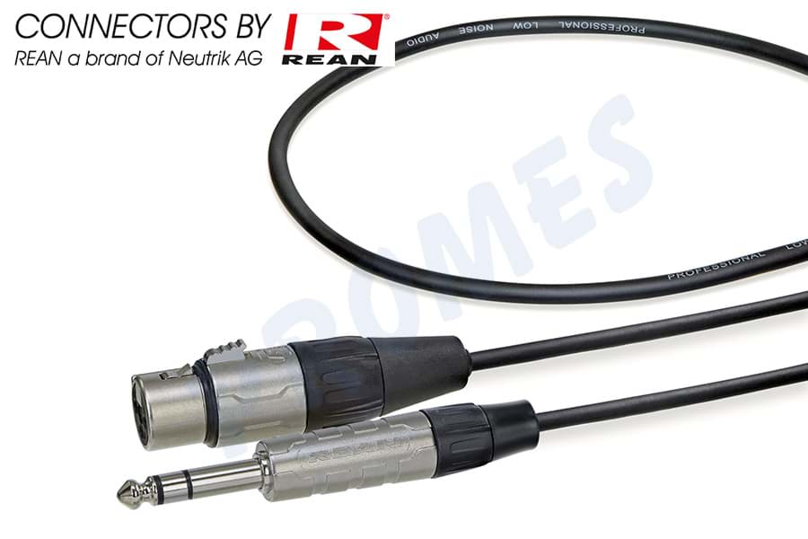 microfoonkabel zwart XLR 3p F>Jack 6,3mm stereo nikkel  0,3m REAN