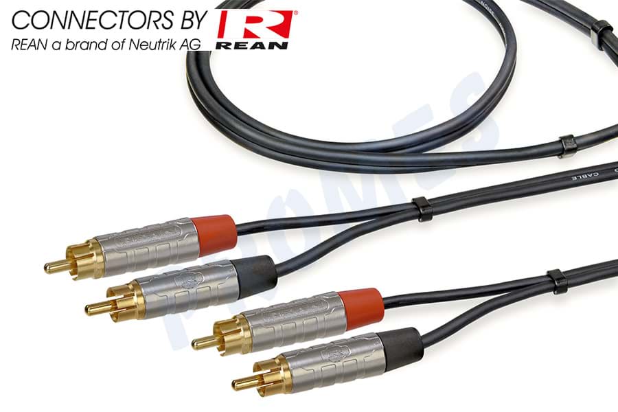 audiokabel zwart 2x RCA M verguld > 2x RCA M verguld 0,9m REAN