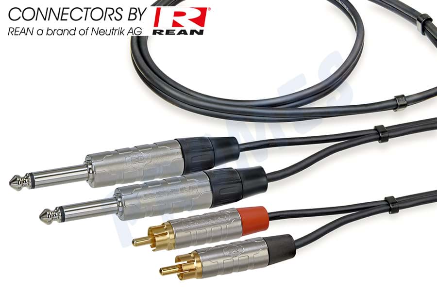 audiokabel zwart 2x Jack 6,3mm mono nikkel>2x RCA M verguld 3,0m REAN