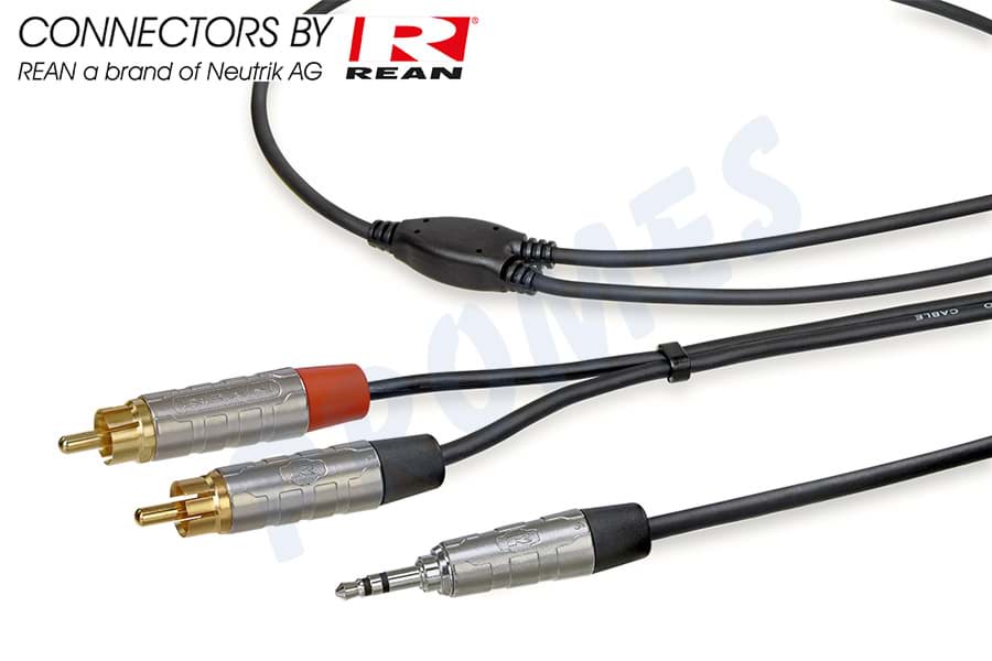 Y-kabel zwart Jack 3,5mm stereo nikkel > 2x RCA M verguld 1,5m REAN