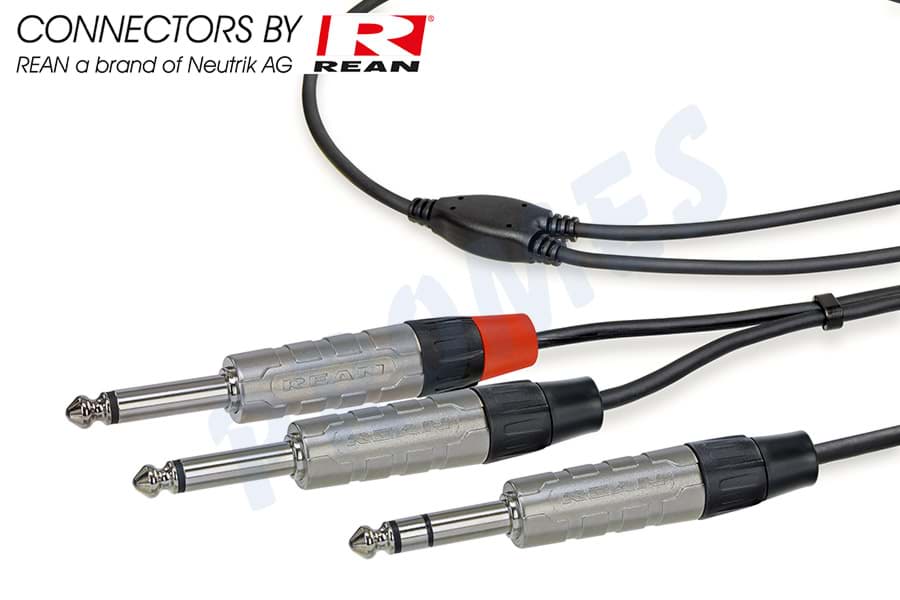 Y-kabel zwart Jack 6,3mm stereo > 2x Jack 6,3mm mono nikkel 3,0m REAN