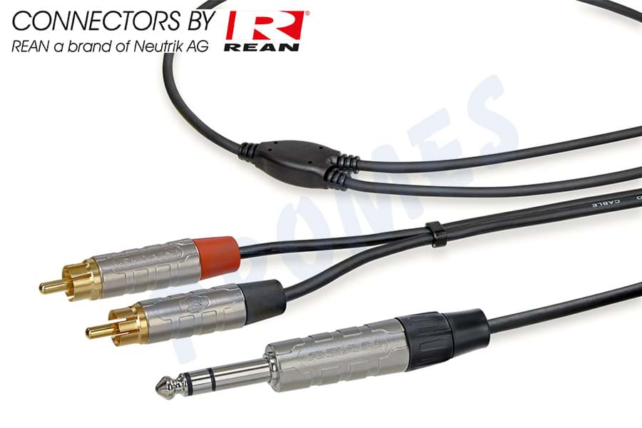Y-kabel zwart Jack 6,3mm stereo nikkel > 2x RCA M verguld 3,0m REAN