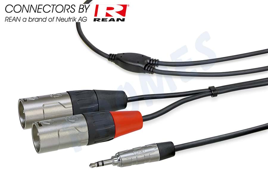 Y-kabel zwart Jack 3,5mm stereo > 2x XLR male nikkel 1,8m REAN