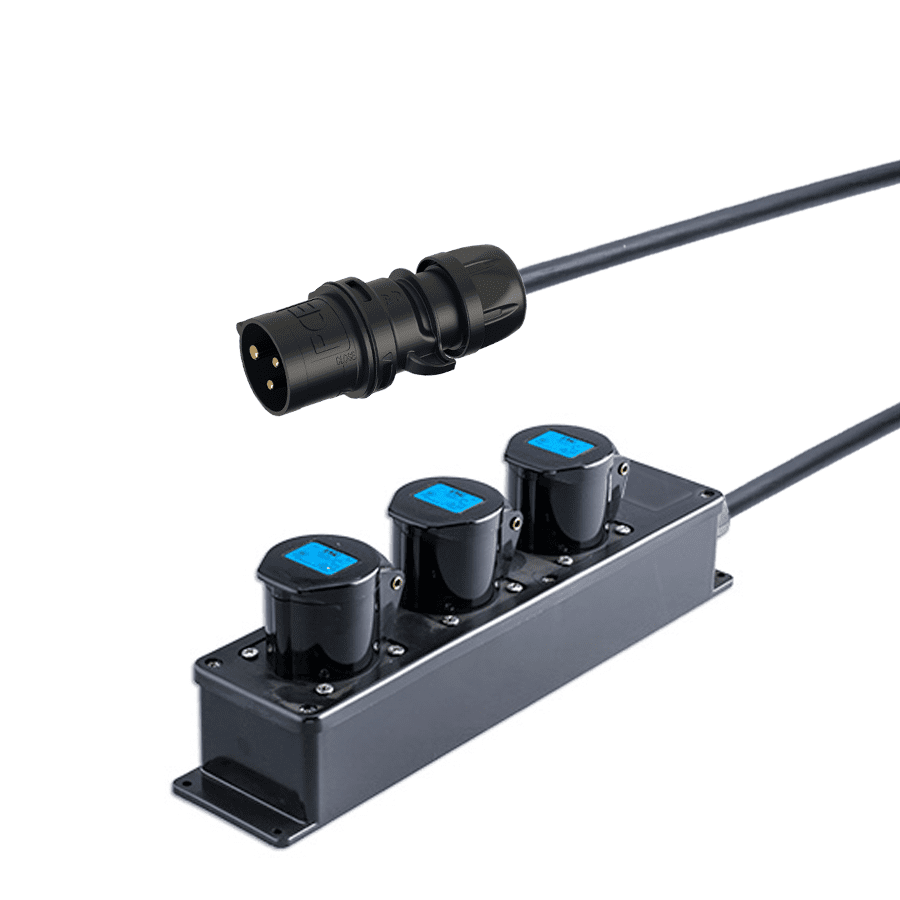 verlengkabel H07RNF 2,5mm2 CEE 3 pin 16A PCE > blok 3xCEE zwart  1,0m