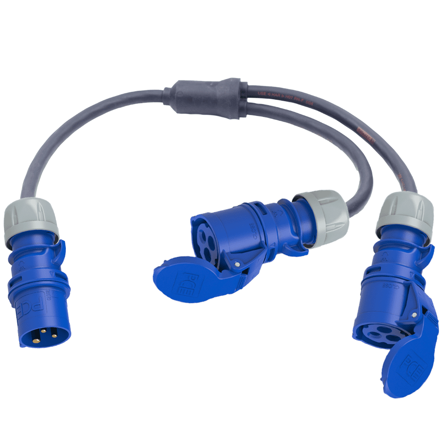 Y-splitter H07RNF 2,5mm2 CEE 3p 16A blauw M>0,5>>Y>0,5>2F PCE