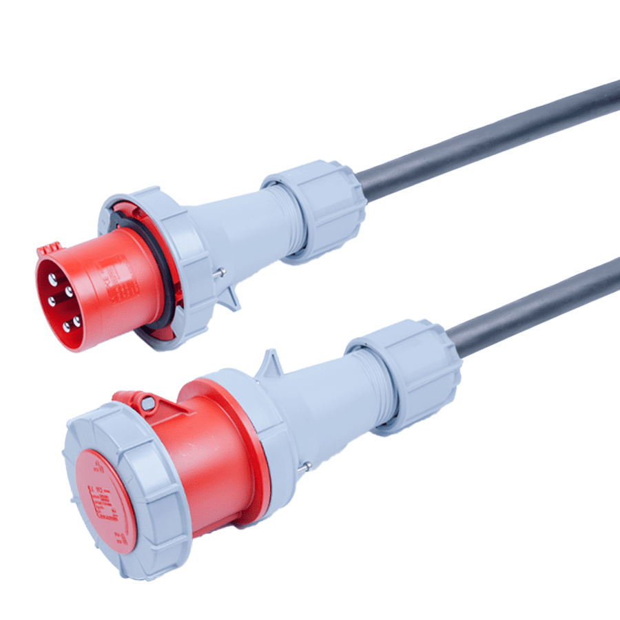 verlengkabel H07RNF 10mm2 CEE 5 pin 63A 400V rood PCE 15m