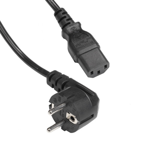 aansluitkabel PVC 3G0,75mm2 zwart Schuko ra+bus haaks > C13 0,6m