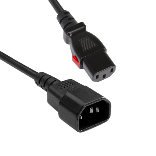 aansluitkabel PVC 3G1,0mm2 zwart C14>C13+LOCK 1,8m