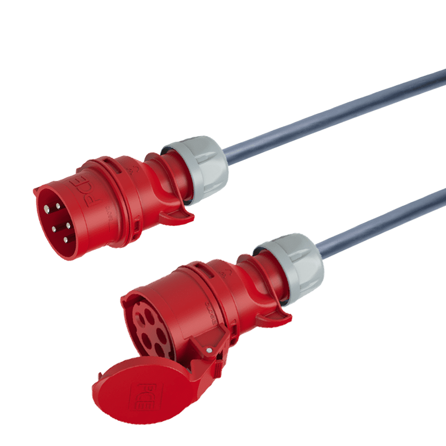 verlengkabel H07RNF 2,5mm2 CEE 5 pin 16A 400V rood PCE 10m