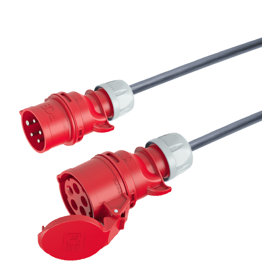 verloopkabel H07RNF 2,5mm2 CEE 5 pin 16A > 5 pin 32A rood PCE  0,5m