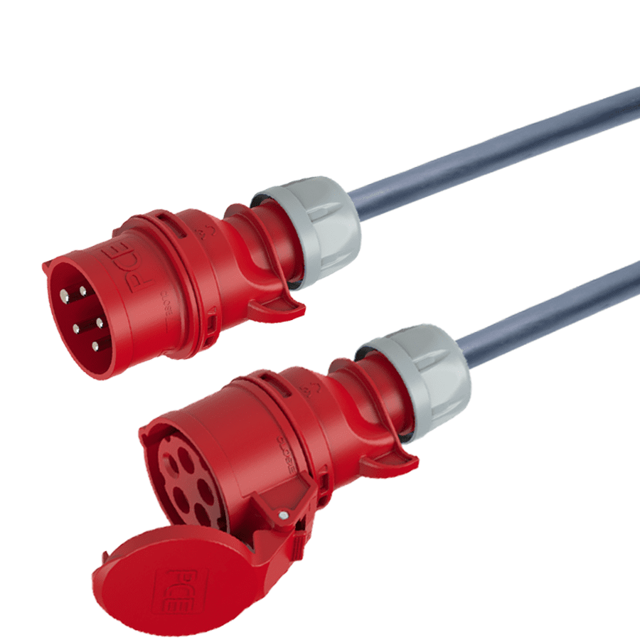 verlengkabel H07RNF 4mm2 CEE 5 pin 32A 400V rood PCE 50m