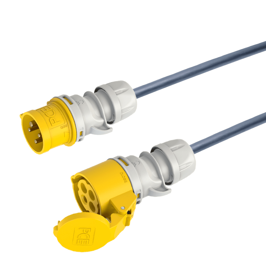 verlengkabel H07RNF 1,5mm2 CEE 4 pin 16A 110V geel PCE 20m