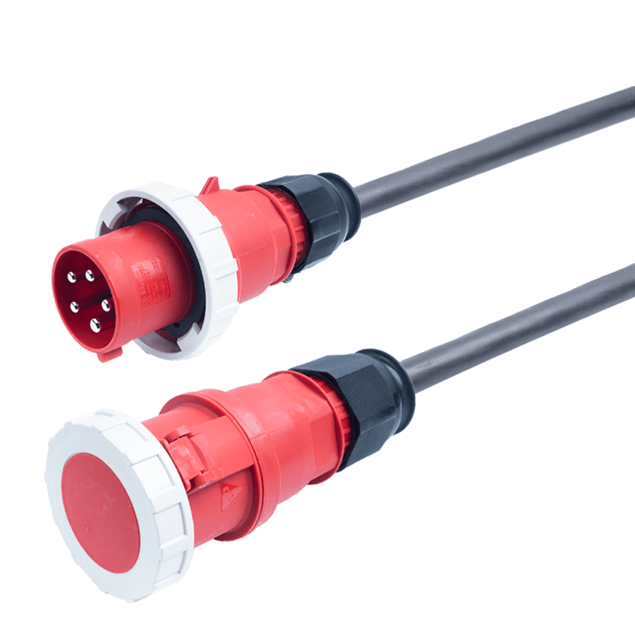 verloopkabel H07RNF 16mm2 CEE 5 pin 63A > 5 pin 125A rood Bals  3,0m