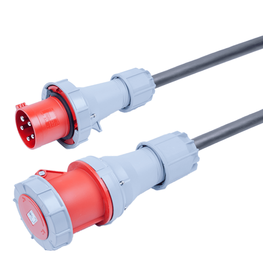 verloopkabel H07RNF 16mm2 CEE 5 pin 63A > 5 pin 125A rood PCE  1,0m