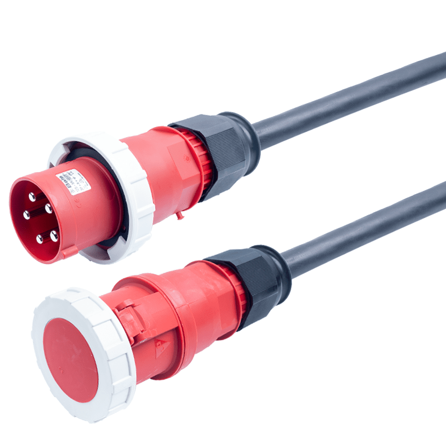 verlengkabel H07RNF 35mm2 CEE 5 pin 125A 400V rood Bals 12m