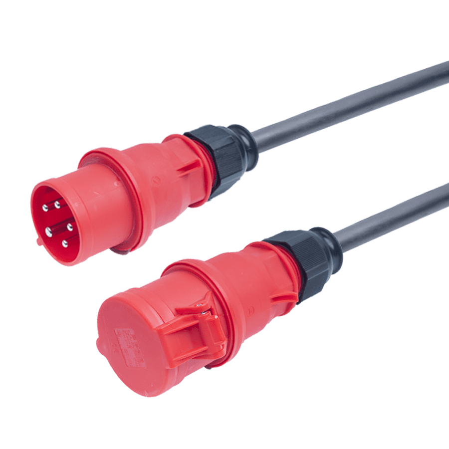 verlengkabel H07RNF 6mm2 CEE 5 pin 32A 400V rood Bals 50m