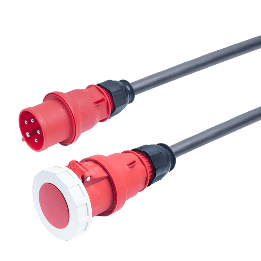 verloopkabel H07RNF 6mm2 CEE 5 pin 32A > 5 pin 63A rood Bals  2,0m