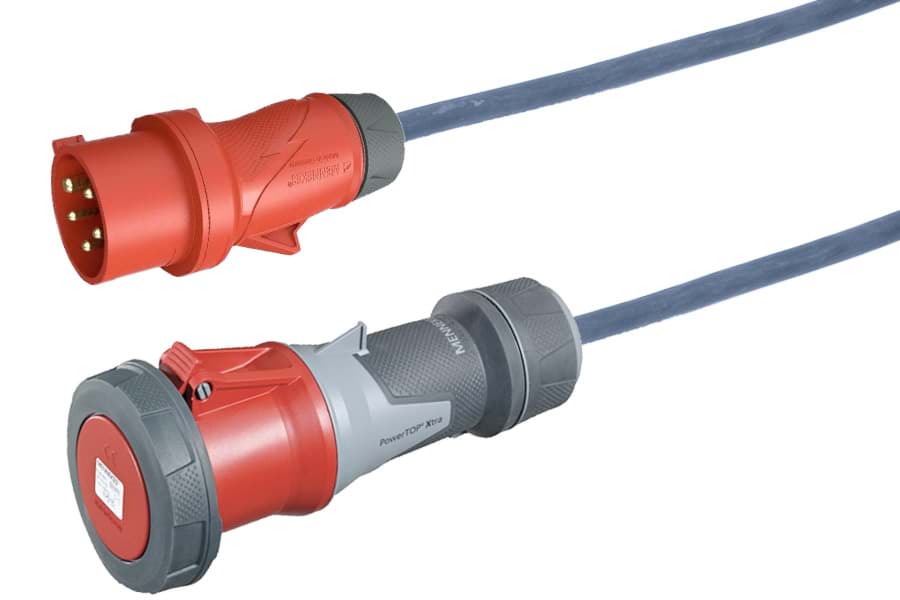 verloopkabel H07RNF 6mm2 CEE 5 pin 32A > 5 pin 63A rood PowerTop  1,0m