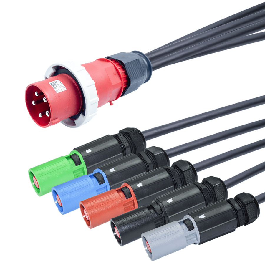 verloopkabel H07RNF 35mm2 CEE 5 pin 125A 400V Bals > 5xPowerline  2,0m