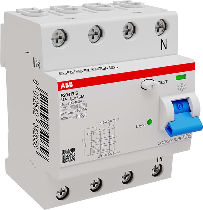 aardlekschakelaar 63A 4-polig 300mA type-BS 4-module 6kA selectief