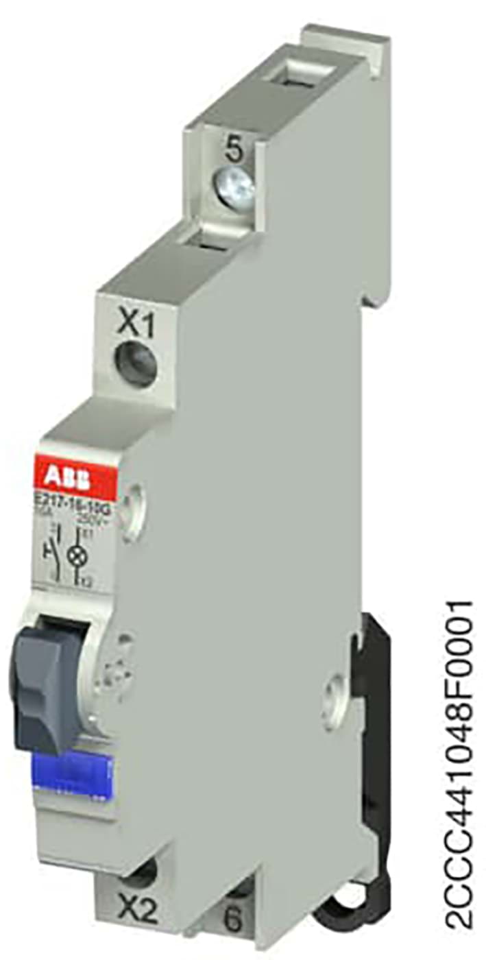 drukknop LED blauw 16A 1NO 1/2-module 115-250Vac