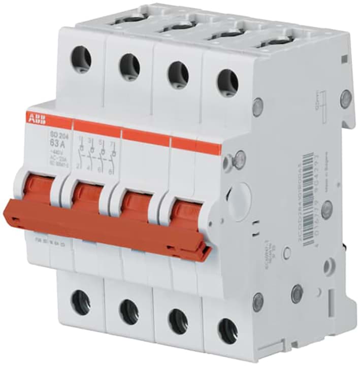 Hoofdschakelaar 4P  40A IP20 TUIMEL dinrailmontage 4-module