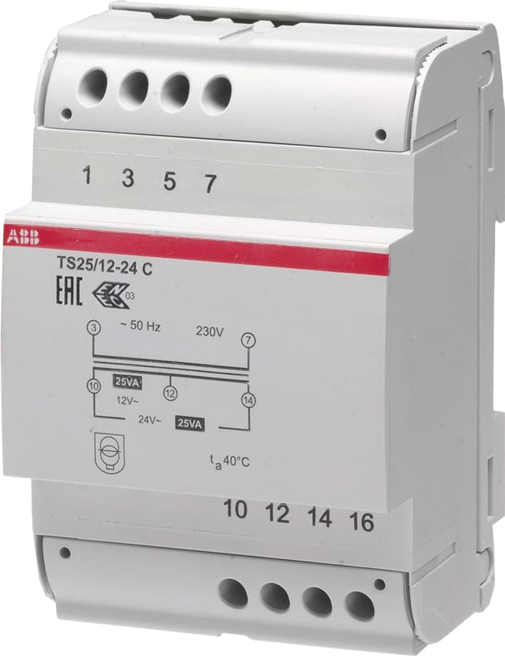 Veiligheidstrafo 230V/12-24V  25VA  4mod