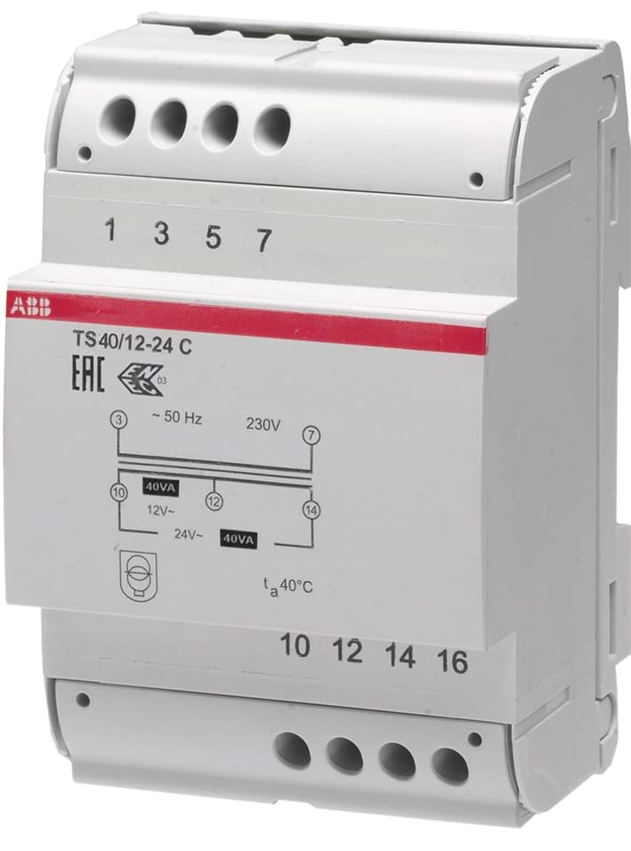 Veiligheidstrafo 230V/12-24V  40VA  4mod
