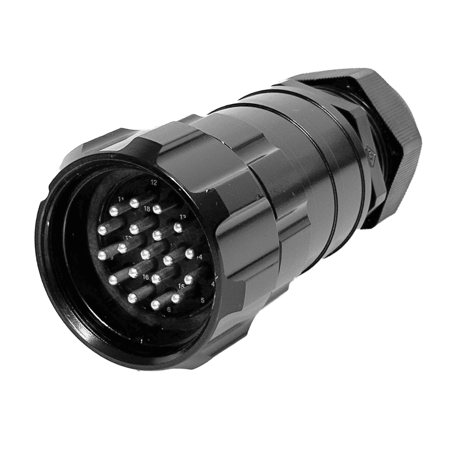 Showline 19 pin cable connector w/nut male d15-28mm black solder 1-19