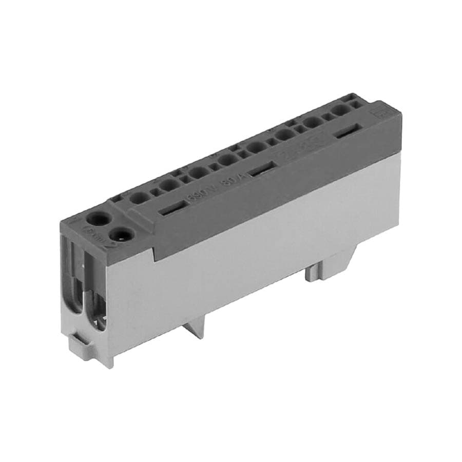 Verdeelklem 1F 2x10mm2+8x6mm2 veerklem 80A grijs