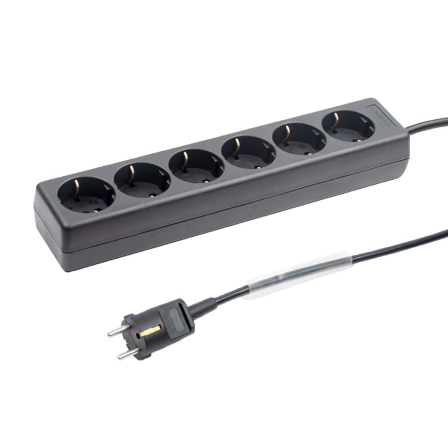 contactdoos randaarde  6v90gr zwart snoer 3,0m stekker-recht RA+BF +kk