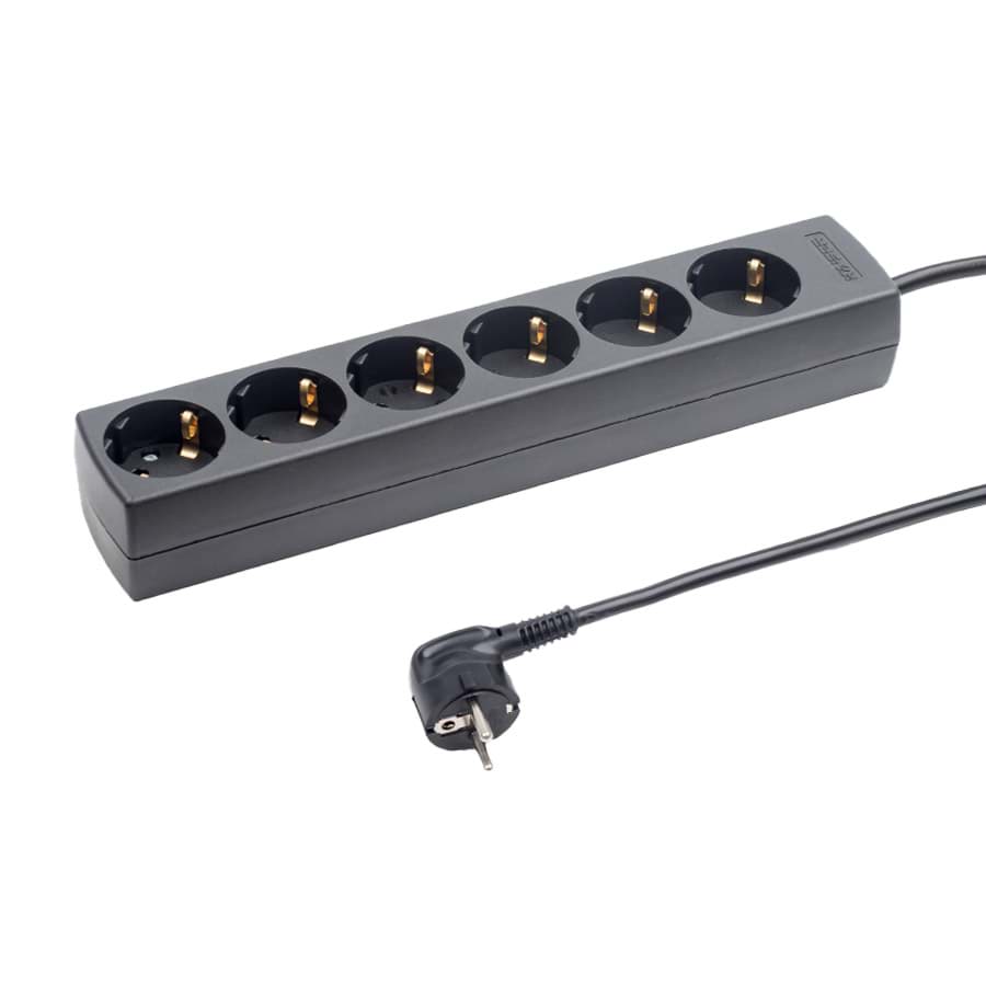 contactdoos randaarde  6v45gr zwart snoer 5,0m stekker-haaks RA+BF