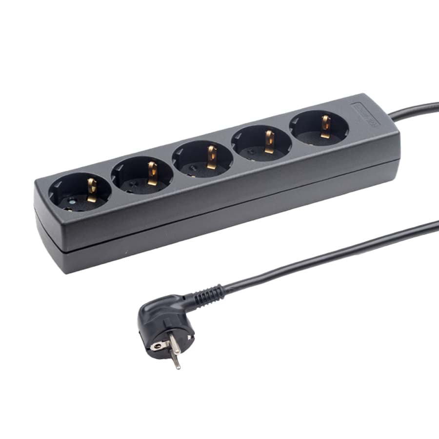 contactdoos randaarde  5v45gr zwart snoer 1,5m stekker-haaks RA+BF
