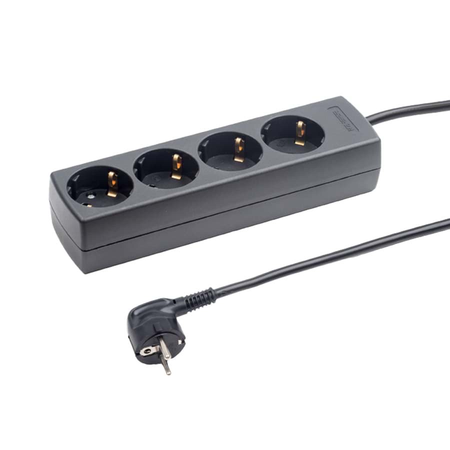 contactdoos randaarde  4v45gr zwart snoer 5,0m stekker-haaks RA+BF
