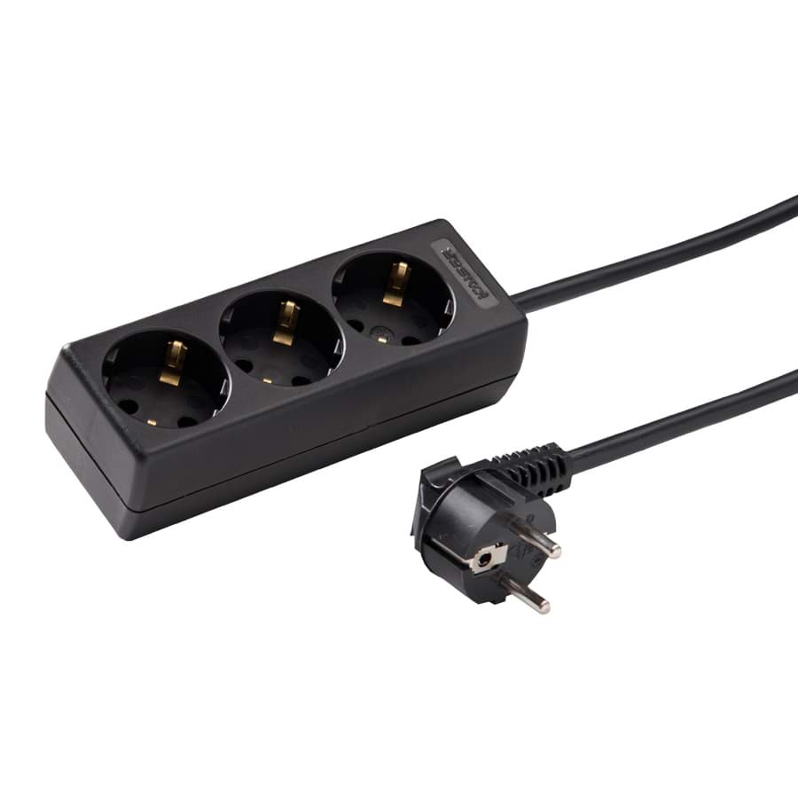 contactdoos randaarde  3v45gr zwart snoer 5,0m stekker-haaks RA/bus