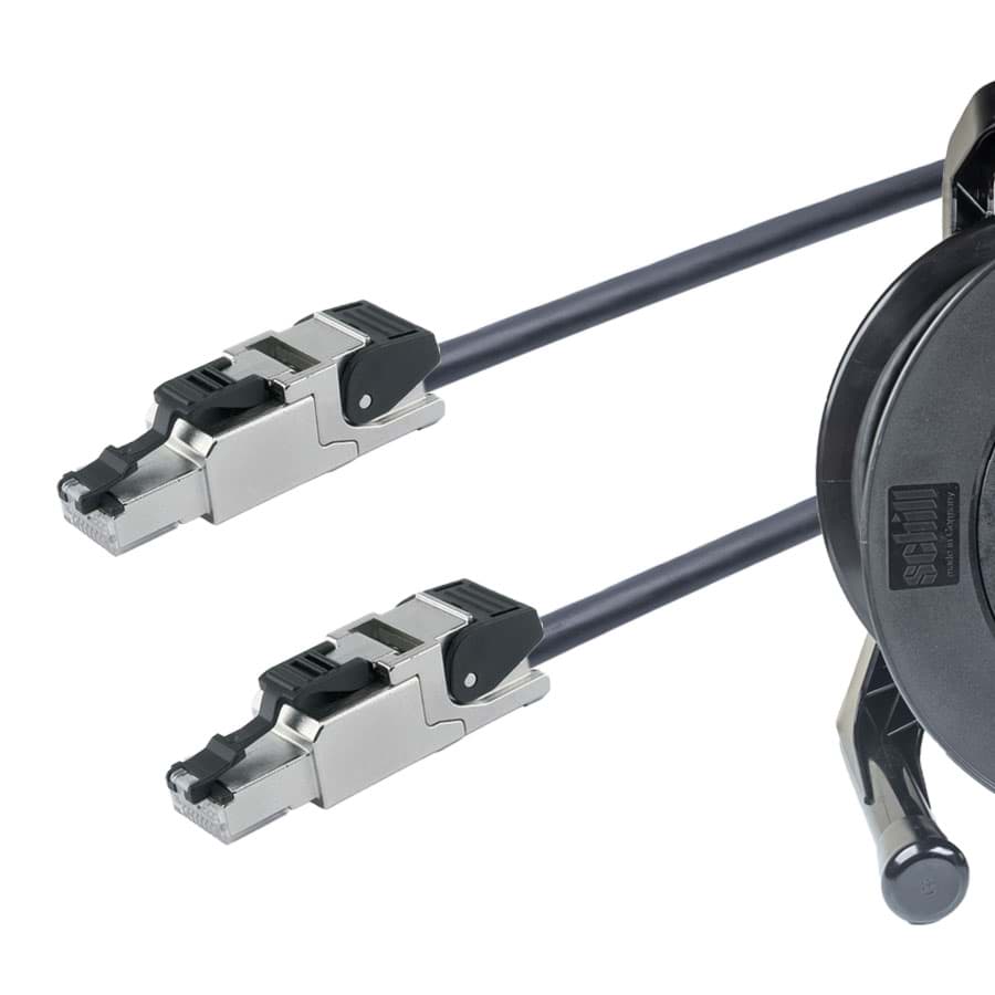 patchkabel CAT7 4P26 PUR Draka RJ45-metaal 50m + haspel GT310+deur