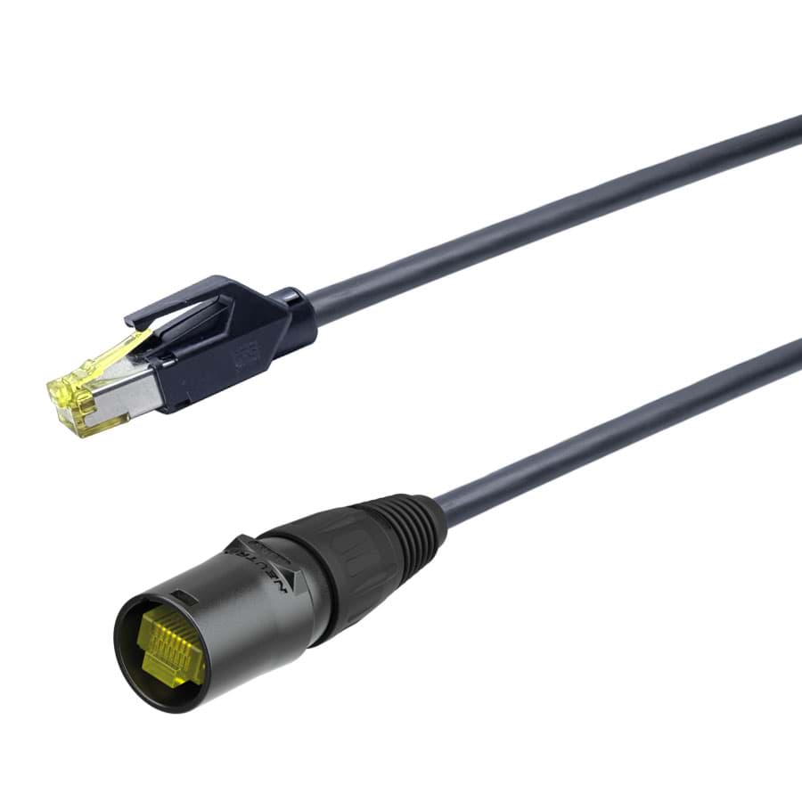 patchkabel CAT7 4P26 PUR Draka etherCON zwart > RJ45-kunststof 15m