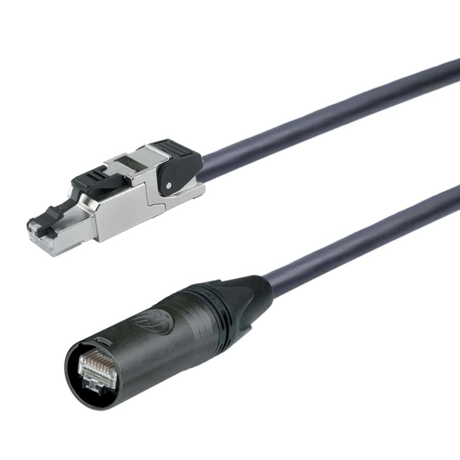 patchkabel CAT7 4P23 PUR Draka etherCON zwart > RJ45-metaal  3,0m