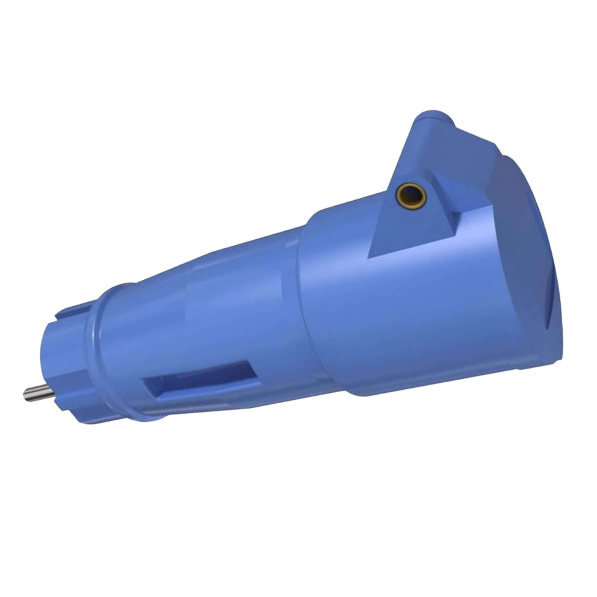 adapter schuko 2p+ra > CEE  16A 3p koppeling 230V blauw IP44