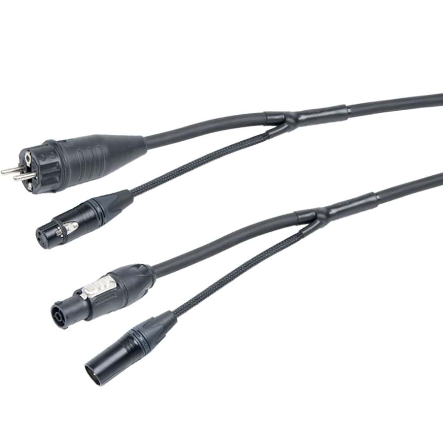 combi Power+Audio 1,5mm2 Schuko>powerCON TRUE1 + XLR3 zwart 25m d10mm