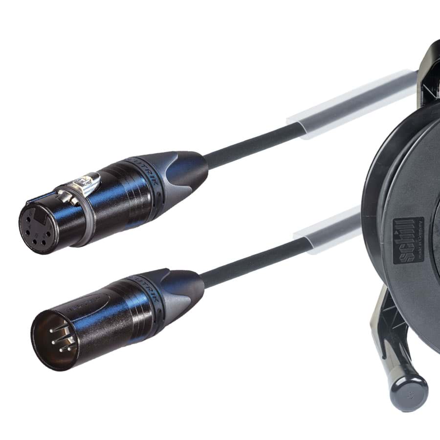 DMX kabel PATCH perivox 1 pair XLR 5p M>F zwart 50m + haspel GT235+gat