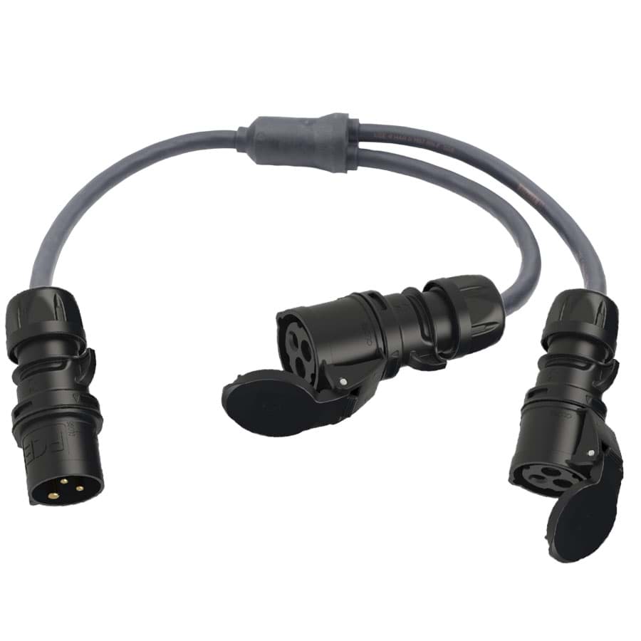 Y-splitter H07RNF 2,5mm2 CEE 3p 16A zwart M>0,5>>Y>0,5>2F PCE