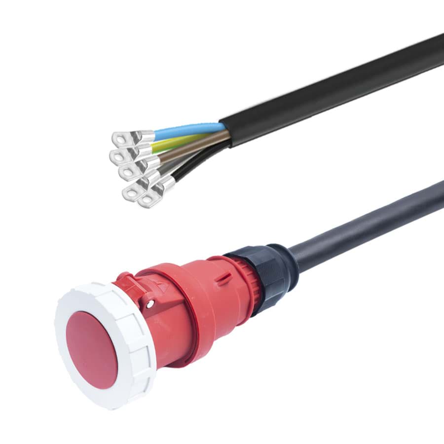 verloopkabel H07RNF 16mm2 5xoog 10mm > CEE 5 pin 63A 400V Bals  1,0m