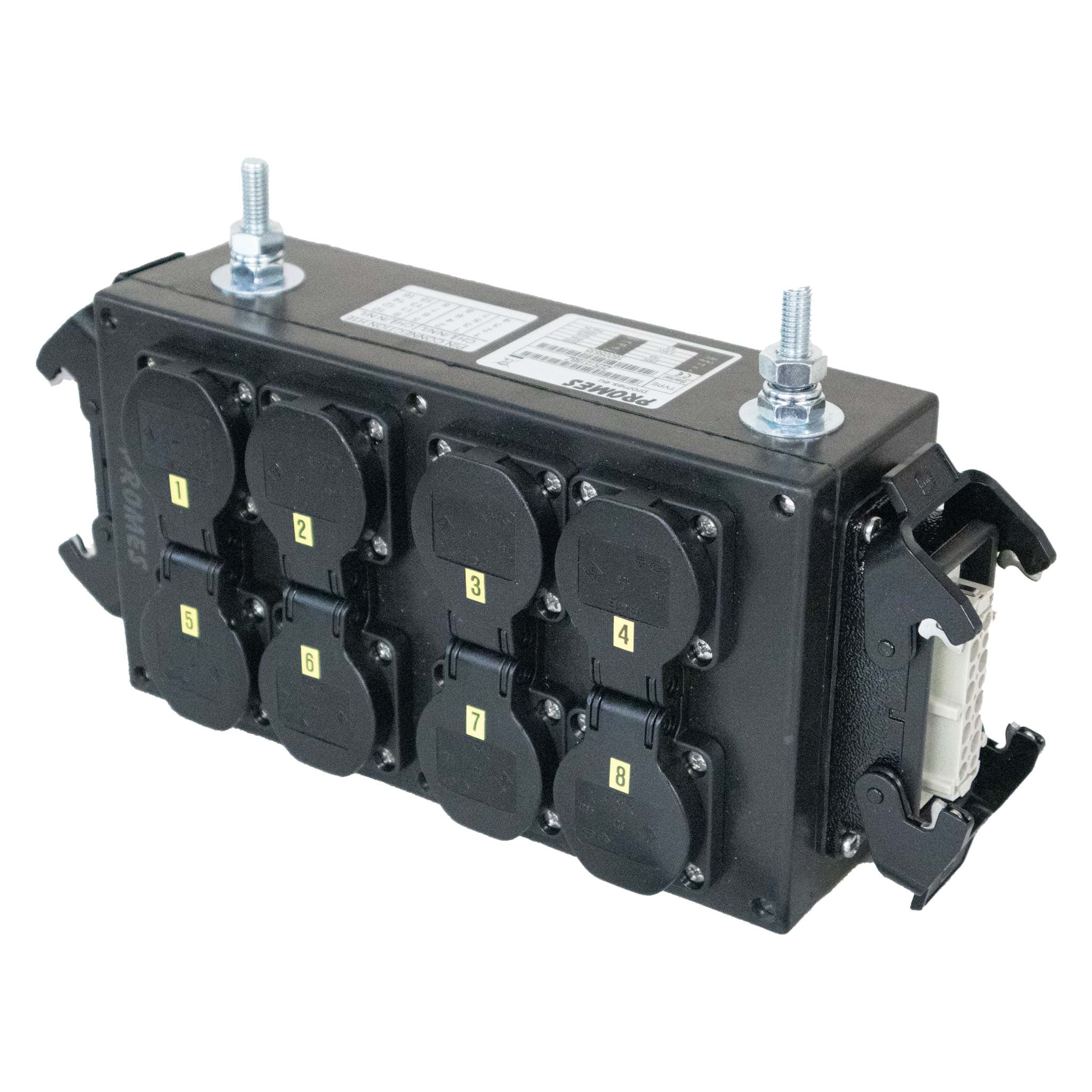 breakout box 16 polig 1+2 met doorlus>8x schukoZ RA 2xbout Harting